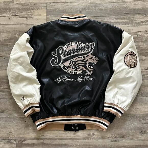 Vintage Starbury Leather Bomber Jacket Size XL Stephon Marbury NYC - Picture 1 of 10